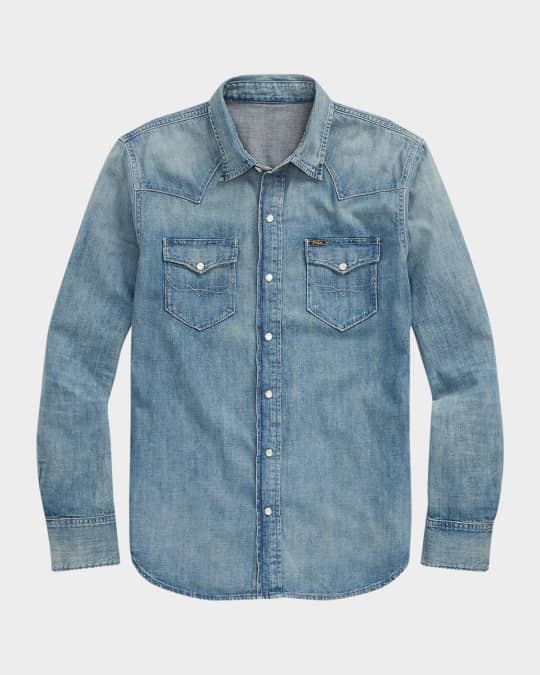 ★★POLO RALPH LAUREN★★ Distressed denim western shirt blu Distressed Denim Western Shirt