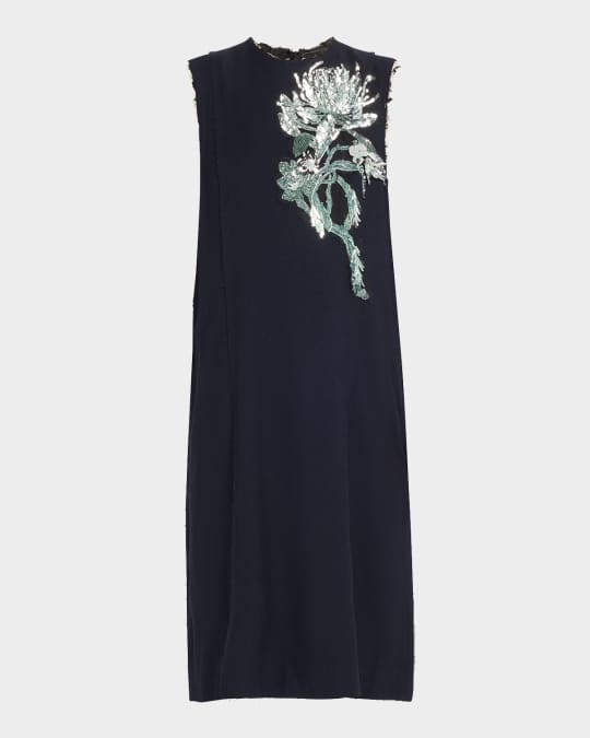Floral Bead Sequined Midi Wool Dress