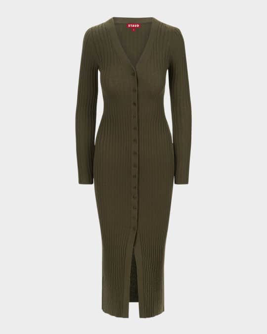 staud brown knit dress STAUD Marylebone Brown Tan Balloon Long Sleeve Knit Mini Bodycon Sweater  Dress M main image 1