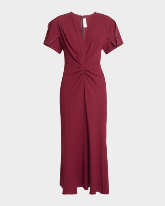 ワンピース VICTORIA BECKHAM GATHERED V-NECK MIDI DRESS Gathered V-Neck Midi Dress In Jade | Designer Dresses