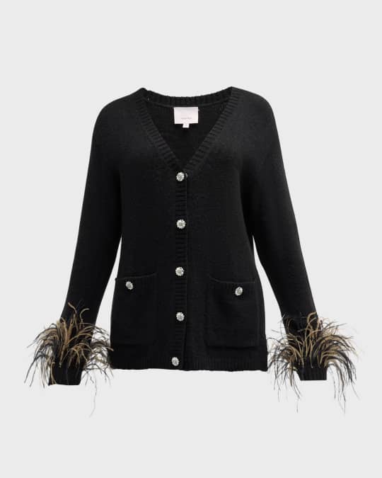 Dreama Marnie Feathered-Cuff Cardigan