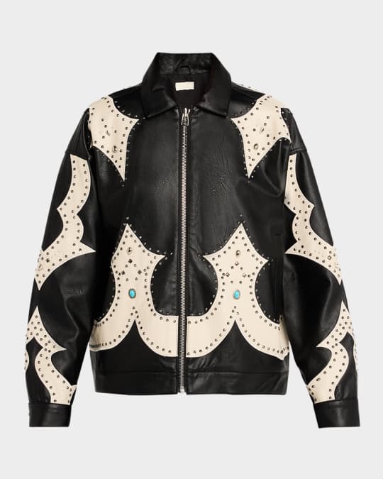 MOTHER The Zip It Studded Faux-Leather Jacket | Neiman Marcus