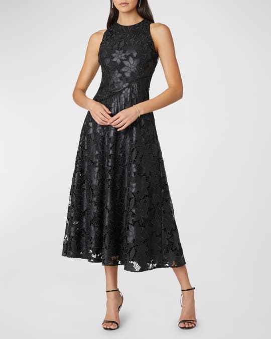 Shoshanna Cutwork Vegan Leather Midi Dress | Neiman Marcus