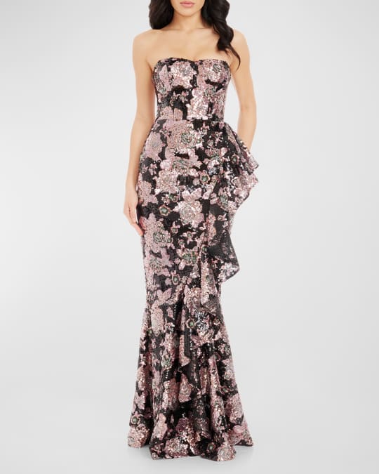 Dress the Population Black Label Jona Strapless Floral Sequin Mermaid Gown  | Neiman Marcus
