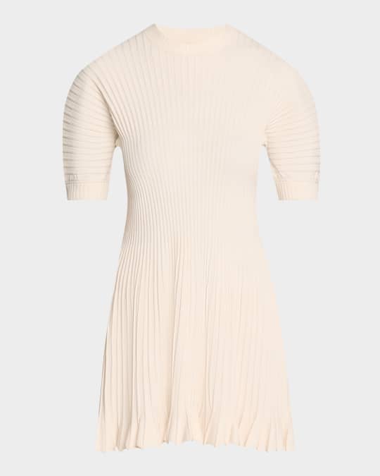 Ulla Johnson Light Tan Short Puff Sleeve Pleated Detail Button Mini Romper w Tie Waist