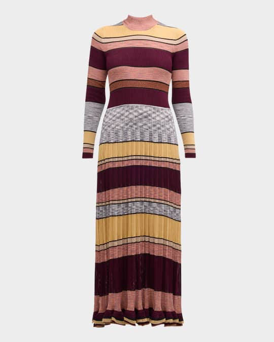 Ulla Johnson Evangeline Striped Mock-Neck Knit Maxi Dress