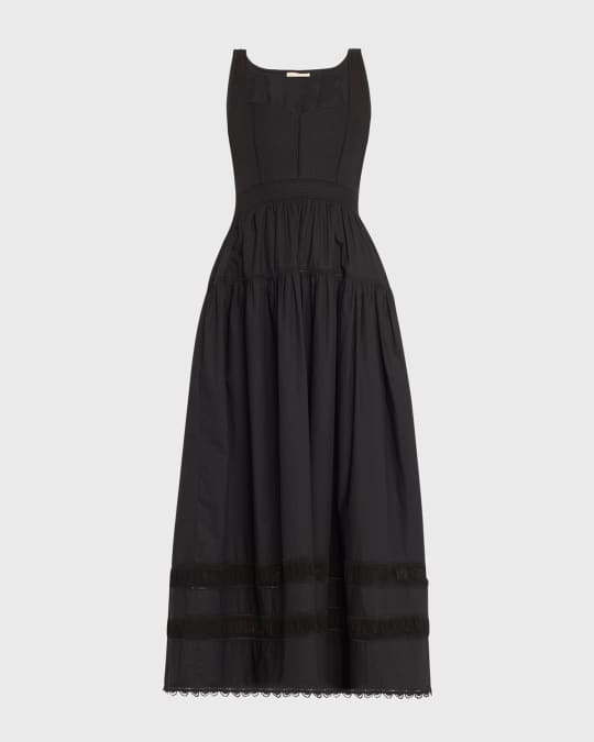 Isadora Ruched Lace-Inset Sweetheart Maxi Dress