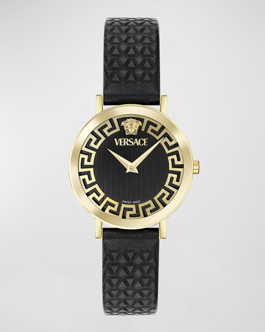 Versace 35mm Daedalus Watch with Leather Strap, Gold/Black  display picture 2