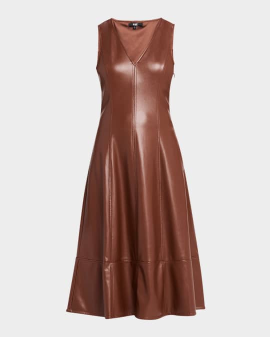 PAIGE Fiorella Sleeveless Faux Leather Midi Dress | Neiman Marcus
