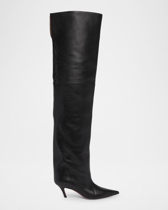 Amina Muaddi Fiona Leather Over-The-Knee Boots | Neiman Marcus