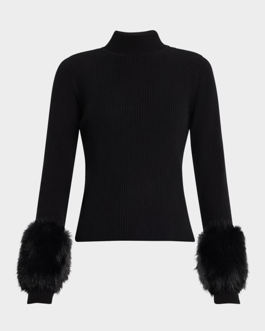 Ramy Brook Magnus Turtleneck Sweater with Faux Fur Cuffs | Neiman