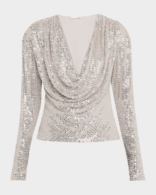 Leon Sequined Cowl-Neck Blouse