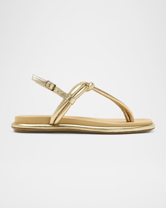 Ambra Metallic Leather Thong Slingback Sandals