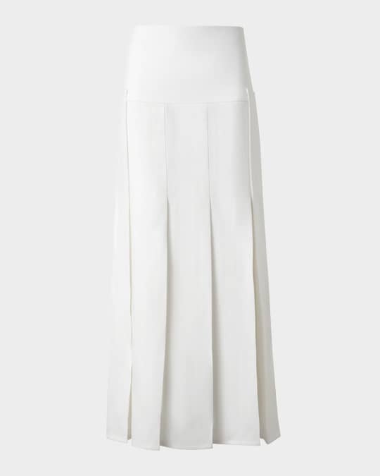 Stonewashed Linen-Wool Pleated Midi Skirt
