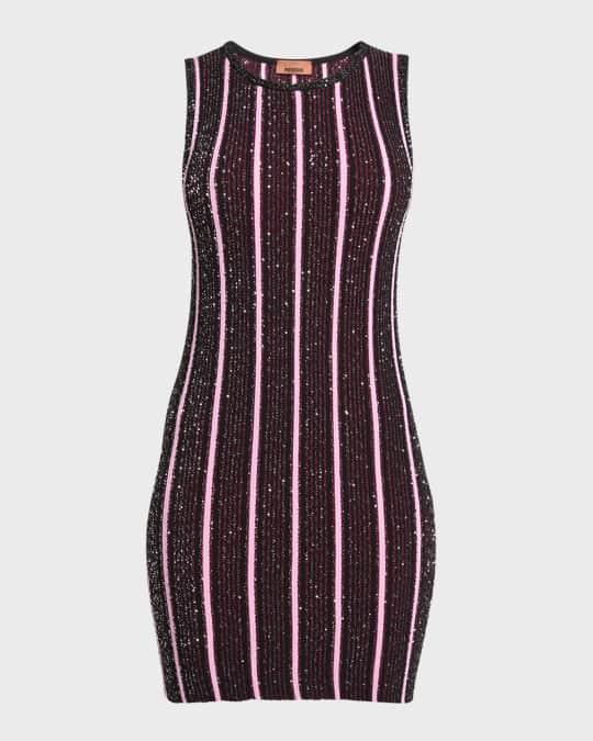 Paillette Striped Sleeveless Mini Dress