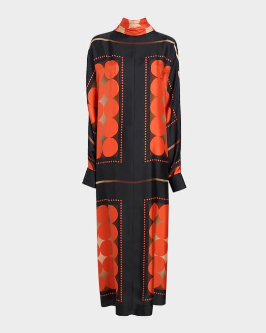 Lexi Scarf-Neck Long-Sleeve Maxi Silk Dress