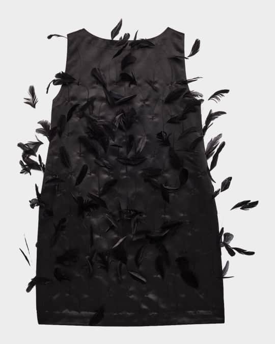 Girl's Andee Shift Dress W/ Feathers, Size 4-12