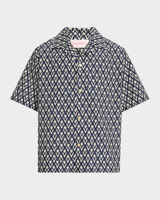 Valentino Garavani Men's Bowling Shirt with Toute La V Print