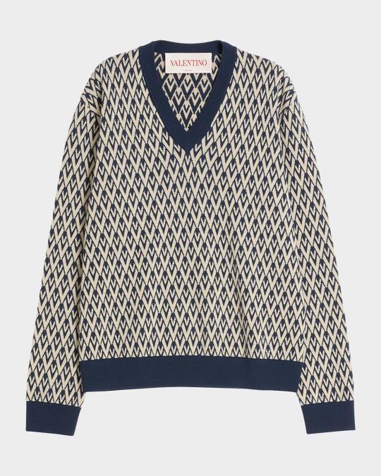 VALENTINO GARAVANI ニットビスチェ ネイビー Valentino Garavani Men's V Jacquard Wool Sweater | Neiman Marcus