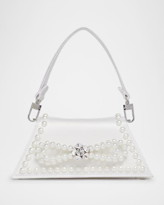 Double Bow Pearly Satin Top-Handle Bag