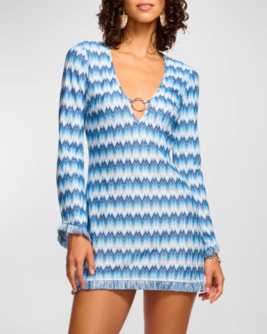 Ramy Brook Chevron Cassie Long-Sleeve Mini Dress | Neiman Marcus
