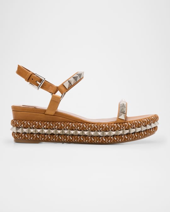 Christian Louboutin Pyraclou Leather Spike Wedge Sandals | Neiman