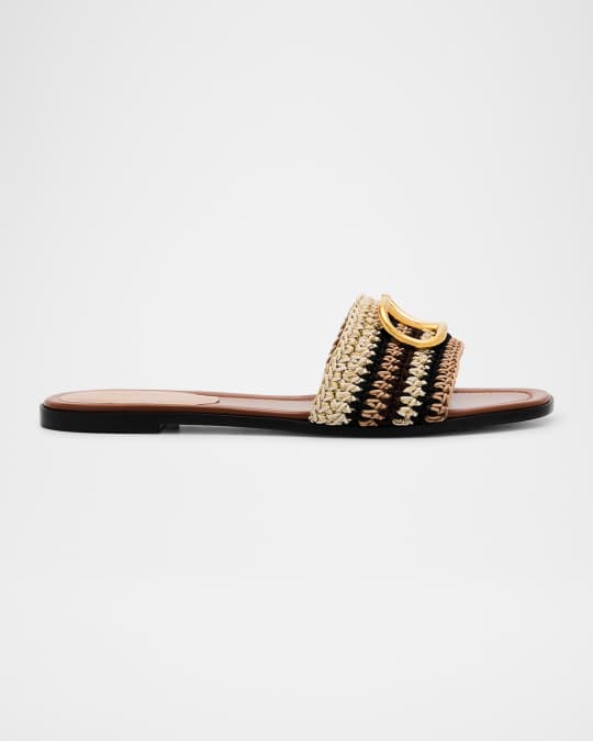 Valentino Garavani VLogo Crochet Flat Slide Sandals | Neiman Marcus
