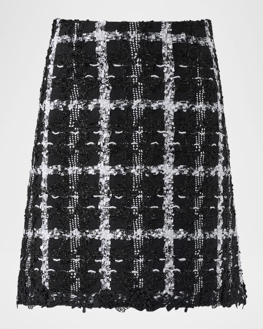 【I AM MARI】Cleans Check Tweed A-Line Mini Skirt Carolina Herrera Metallic Check Tweed A-Line Mini Skirt