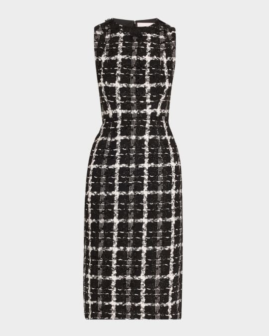 Metallic Check Tweed Sleeveless Midi Dress