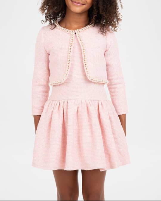 Girl's Megan Tweed Jacket W/ Pearl Trim, Size 7-16