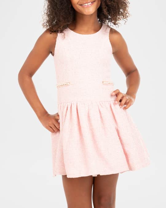 Girl's Kate Pearl-Trim Tweed Dress, Size 7-16