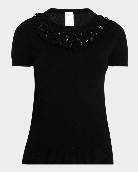 Neiman Marcus Cashmere Collection Cashmere Loop & Rhinestone Crewneck ...