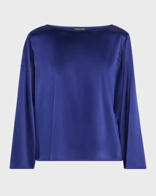 Bateau-Neck Silk Charmeuse Top