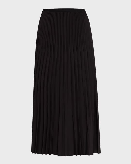 Eileen Fisher Pleated Wool-Silk Midi Skirt | Neiman Marcus