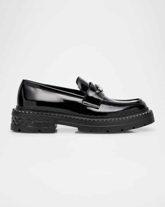 フラットシューズ Jimmy Choo Marlow' Black Shiny Leather Loafers Marlow Diamond leather loafers in black - Jimmy Choo | Mytheresa