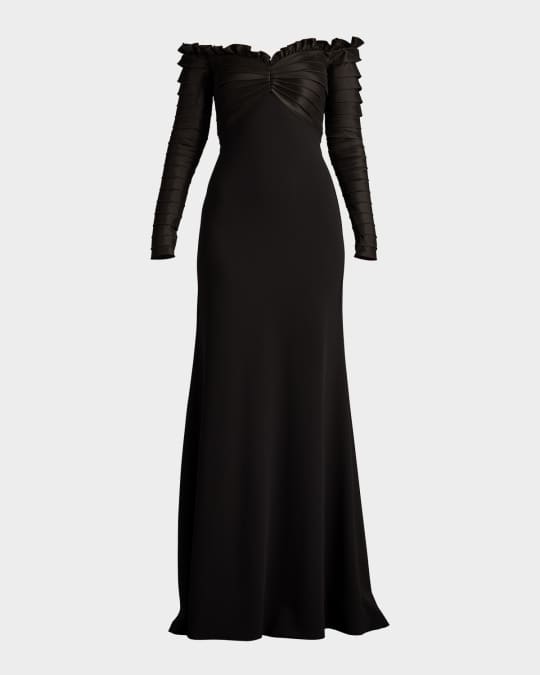 1点即発★TADASHI SHOJI★Off-the-Shoulder Pintuck ガウン Nigella One-Shoulder Metallic Pintuck Gown | Tadashi Shoji
