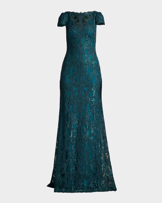 Tadashi Shoji A-Line Sequin Lace Gown | Neiman Marcus