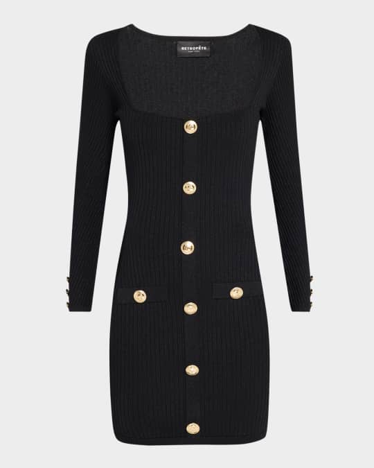 Thea Buttoned Rib-Knit Mini Dress