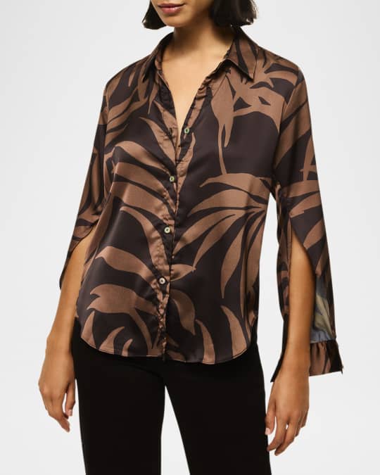 Roya Palm Fronds Button-Front Top