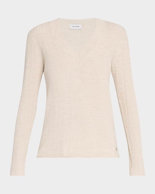 Plaited Rib Knit V-Neck Sweater