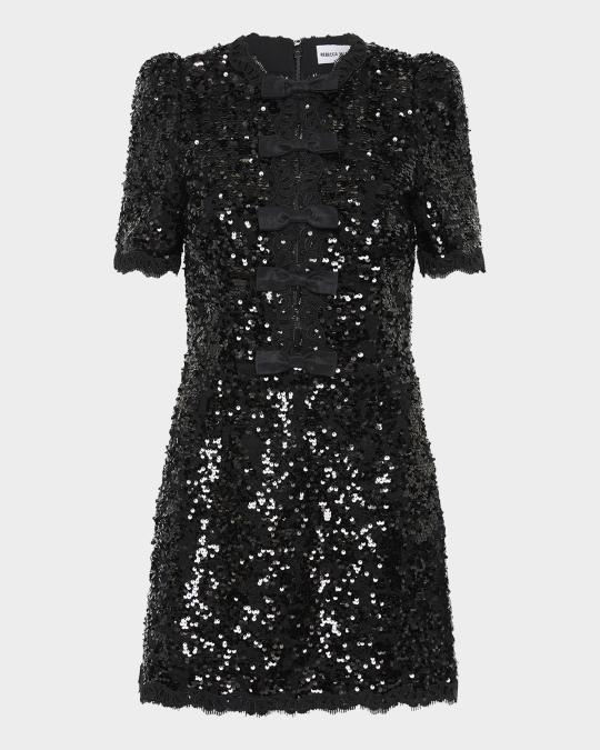 rebecca vallance black sequin dress REBECCA VALLANCE Lyra Plunging Diamante Snake-Trim Sequin Gown, Black, Women's, 0,