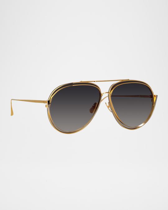 Linda Farrow Francisco 18K Gold-Plated Titanium Aviator  display picture 3