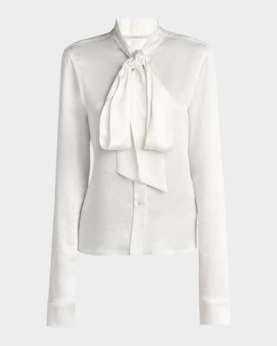 Bow Button-Down Satin Blouse