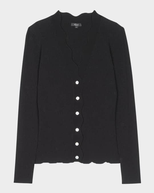 Dita Ribbed Scallop-Trim Cardigan 
