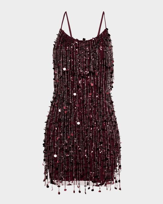 Liv Foster Bead & Sequin Fringe Bodycon Mini Dress