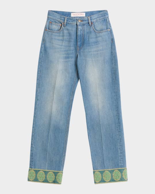 美品 VALENTINO 25SS Wide Leg Jeans 27 トリム Valentino Garavani Embroidered Cuff Denim Pants | Neiman Marcus