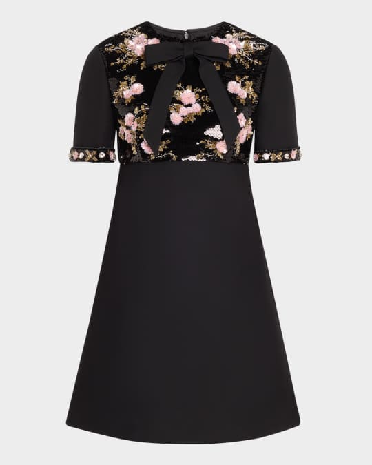 Valentino Garavani Floral Sequined Bow-Neck Mini Dress