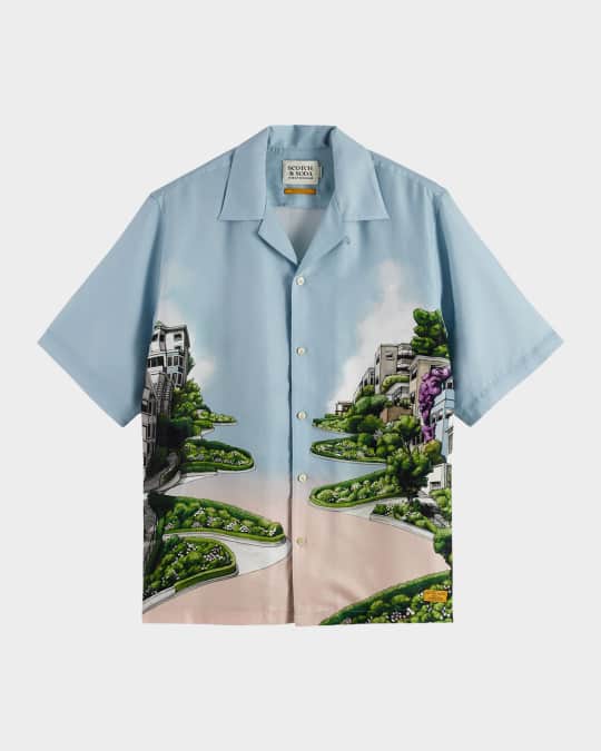 Men's Tencel Allover-Print Camp Shirt