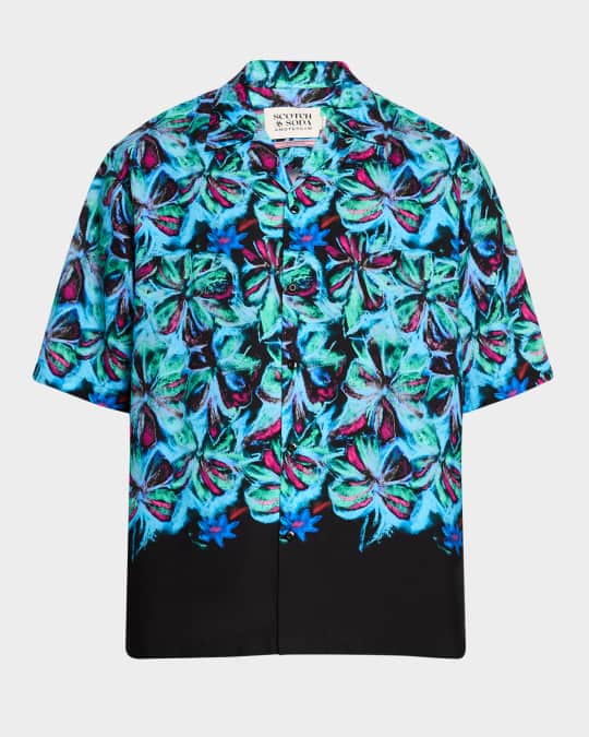 Men's Tencel Allover-Print Camp Shirt