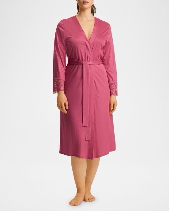 Hanro Eva Lace-Cuff Midi Robe | Neiman Marcus